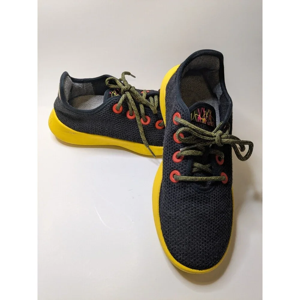 Allbirds Tree Runners Mens Sz 9 Black Yellow Lightweight Comfort Sneakers Tencel